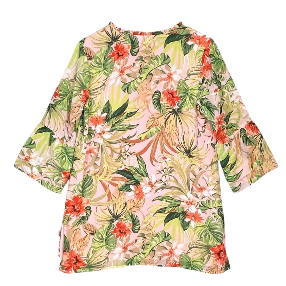 J. Jill Blouse Womens Small Pink Tropical Floral Chiffon Lined Boho Tunic Top - Picture 3 of 12